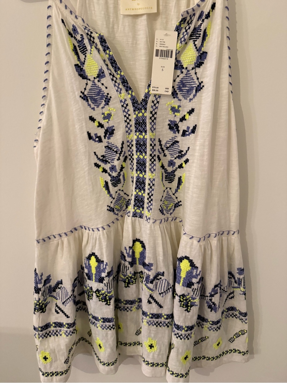 NWT Maeve Neela White Embroidered V-Neck Sleeveless Babydoll Top Women’s Size S - Picture 3 of 5